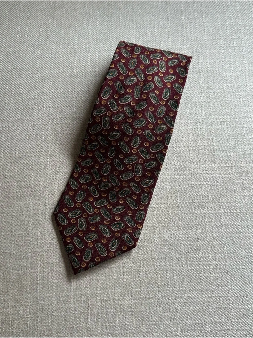 Dior Men's Burgundy Paisley Silk Tie with Green Accents